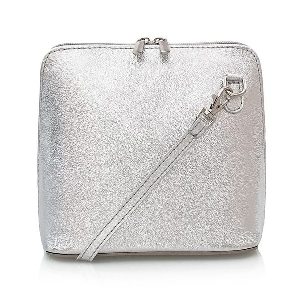 VERA PELLE torebka skórzana listonoszka stożek V024 srebrna błyszcząca zdjęcie 1