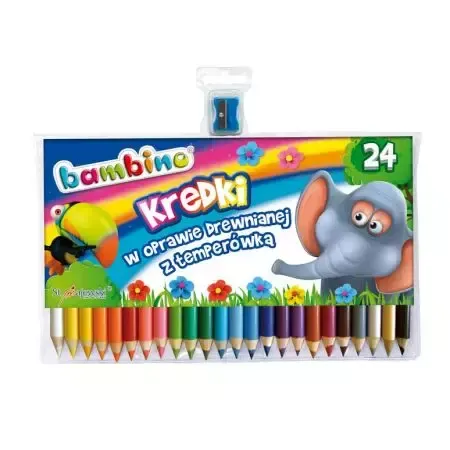 Kredki Bambino w drewnianej oprawie, 24 kolory + temperówka zdjęcie 1