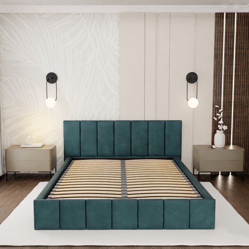 ŁÓŻKO TAPICEROWANE 160x200 ŁÓŻKO PODWÓJNE PREMIUM Z POJEMNIKIEM TURKUSOWE na Arena.pl