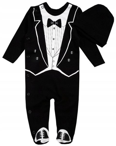 ZESTAW ELEGANT PAJACYK FRAK I CZAPKA 0-3 J185 zdjęcie 2