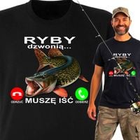 Koszulka Wędkarska Prezent dla Wędkarza Taty Dziadka Ryby Dzwonią XL