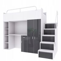 Łóżko Piętrowe JSM4 Szafa Biurko Schody 90x200 Połysk grafitowy