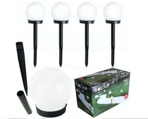 SŁONECZNE LAMPKI LED 4X LAMPA SOLARNA OGRODOWA KULA BIAŁA WBIJANA 10 CM na Arena.pl