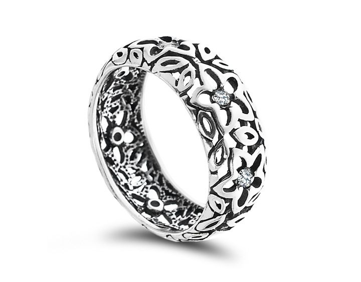 PIERŚCIONEK OBRĄCZKA AŻUROWA SREBRNA KWIATY 925 26 zdjęcie 1