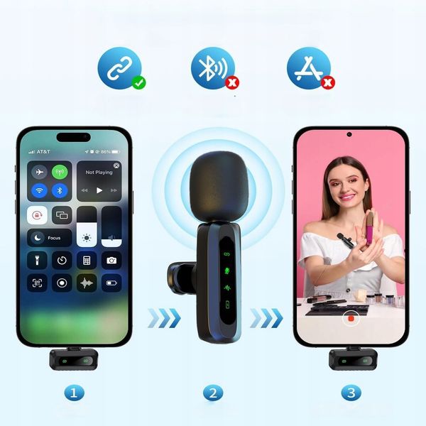 2X Mikrofon Bezprzewodowy Krawatowy Do Iphone Ios Android Telefonu Komputer zdjęcie 4