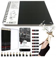 ZESTAW DO SZKICOWANIA RYSOWANIA PROFESJONALNY OŁÓWKI SZKICOWNIK RĘKAWICZKA