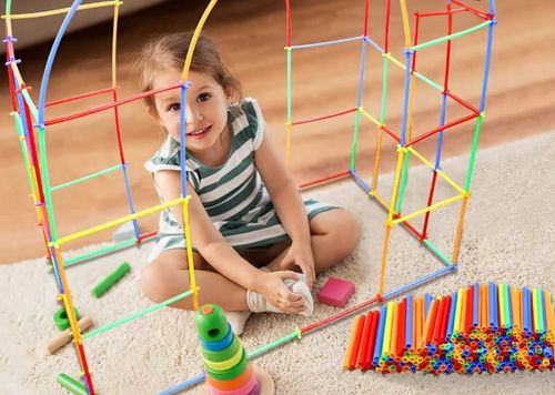 KLOCKI SŁOMKI KONSTRUKCYJNE PATYCZKI RURKI ZESTAW 400el PUDEŁKO DLA DZIECI na Arena.pl