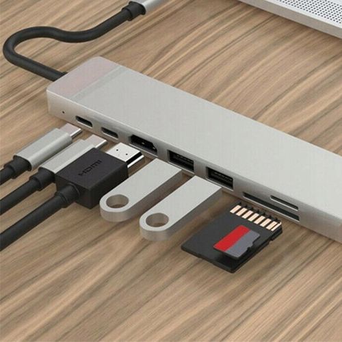 HUB USB C 3.0 8W1 ADAPTER PRZEJŚCIÓWKA PORT HDMI 4K KARTA SD LAN WTYK RJ45 na Arena.pl