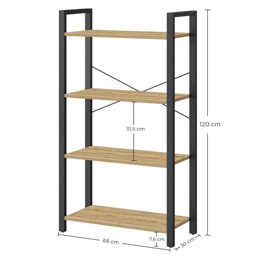 Regał na książki dąb artisan czarny 120 cm 4 półki loftowy na Arena.pl