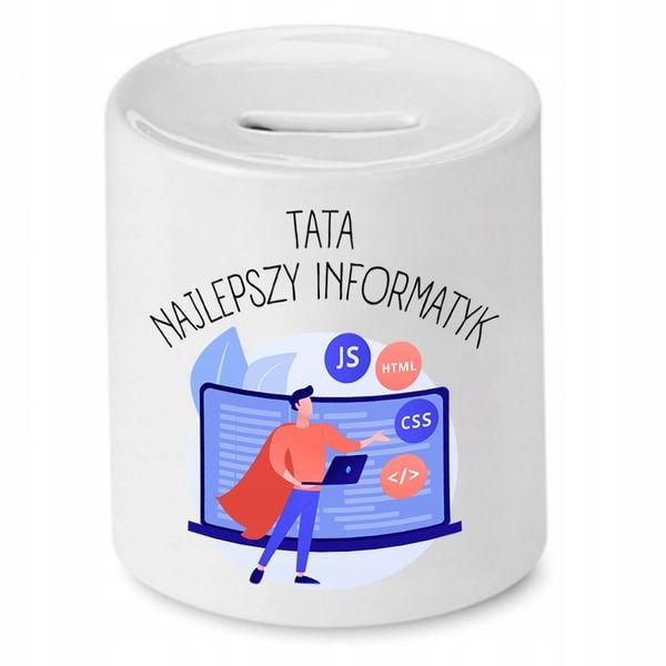 Skarbonka Dla Taty Tata Najlepszy Informatyk Z Nadrukiem Ze Zdjęciem zdjęcie 1