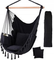 FOTEL WISZĄCY KRZESŁO BRAZYLIJSKIE HUŚTAWKA HAMAK GNIAZDO CZARNY BOHO 150KG