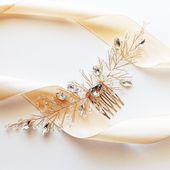 ZŁOTA ozdoba do włosów ozdobny GRZEBYK kryształki KOKONET 4-0170