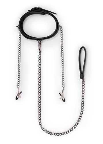 Wiązania-Leather Collar With Nipple Chains zdjęcie 3