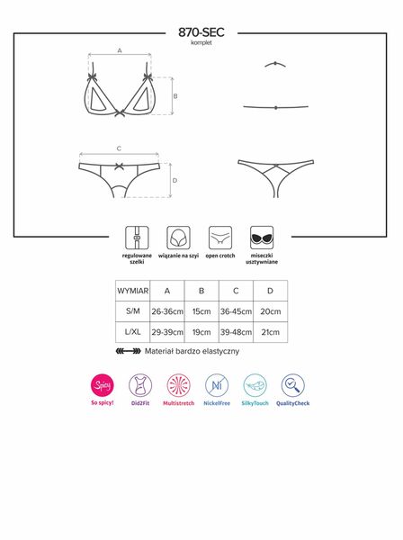 Sex Komlet Otwarte Stringi Stanik Obsessive L/Xl zdjęcie 7