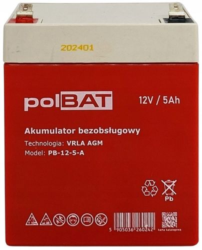AKUMULATOR VRLA AGM 12V 5Ah POLSKA MARKA BEZOBSŁUGOWY (wymiar 4.5Ah) UPS na Arena.pl