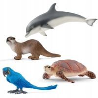 SCHLEICH ZESTAW PAPUGA ARA 17090 ŻÓŁW 17089 DELFIN 17100 WYDRA 17100