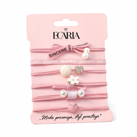 zestaw frotek gumek 6w1 na plakietce happy, różowe kokardki, cyrkonie