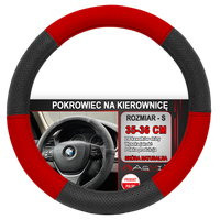 NAKŁADKA NA KIEROWNICĘ SKÓRZANA POKROWIEC SKÓRA CZARNO CZERWONA 35-36 CM
