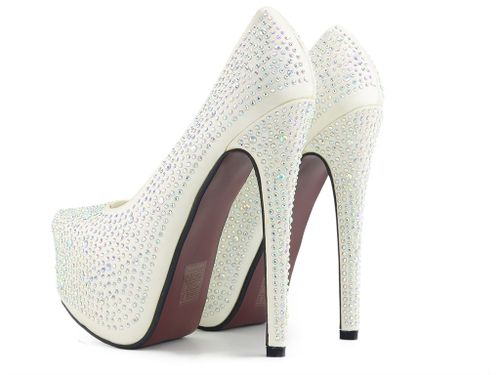 Białe szpilki na platformie z cyrkoniami 35 na Arena.pl