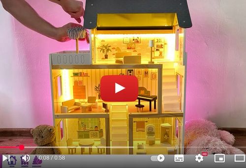 DOMEK DLA LALEK DREWNIANY LED Akcesoria Laleczki 3 Poziomy Duży Mebelki na Arena.pl