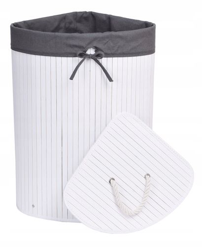 KOSZ POJEMNIK NA PRANIE BIELIZNĘ NAROŻNY BIAŁY BAMBUSOWY Z POKRYWĄ 60L na Arena.pl