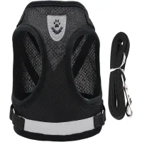 Szelki i smycz rozmiar S czarne bezuciskowe dla psa kota królika