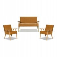Zestaw mebli PRL retro SOLER sofa fotele Family Meble miodowy welur Hunter