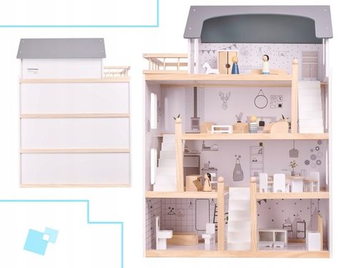 Domek dla lalek drewniany + mebelki 80cm na Arena.pl