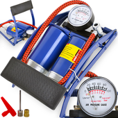 POMPKA NOŻNA DWUTŁOKOWA METALOWA DO KÓŁ OPON SAMOCHODOWA ROWEROWA MANOMETR