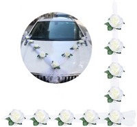 Zestaw kremowych róż 9szt z szarfą ozdoba dekoracje ślubne na samochód