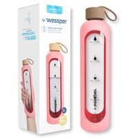 Wessper Activemax Crystalline 1L szklana butelka motywacyjna z różowym etui