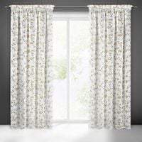 Zasłona gotowa na taśmie DINA 140x270 biała w musztardowe kwiaty