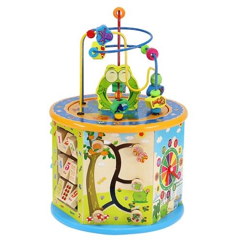 Kostka Drewniana Edukacyjna Sorter 8w1 Labirynt Skrzynka Zegar Zabawka zdjęcie 4