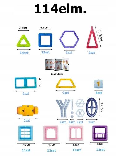 Edukacyjne Konstrukcyjne KLOCKI MAGNETYCZNE 114 e Kuferek certyfikat GRATIS na Arena.pl