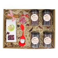 Zestaw prezentowy z bakaliami w czekoladzie i herbatką