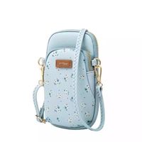 Torebka skórzana mała kopertówka na telefon kwiatuszki niebieska eko skóra