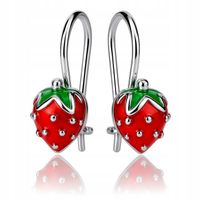 Srebrne Kolczyki 925 Truskawki dla Dziewczynki kolorowe wiszsące