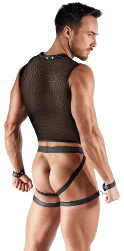 svenjoyment bondage bezrękawnik siateczkowy z uprzężą na uda czarny m na Arena.pl