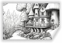 Fototapeta PREMIUM STRUKTURA ZMYWALANA tapeta dla dzieci rysunek domku