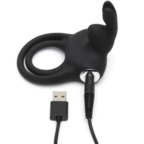 happy rabbit black - silikonowy pierścień wibrujący z 2 pętlami, usb na Arena.pl