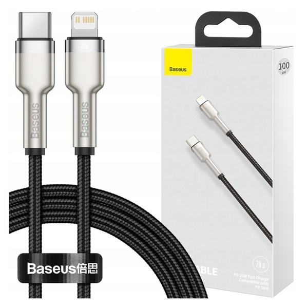 Kabel USB-C do Lightning Baseus Cafule, PD, 20W, 1m (czarny) zdjęcie 1
