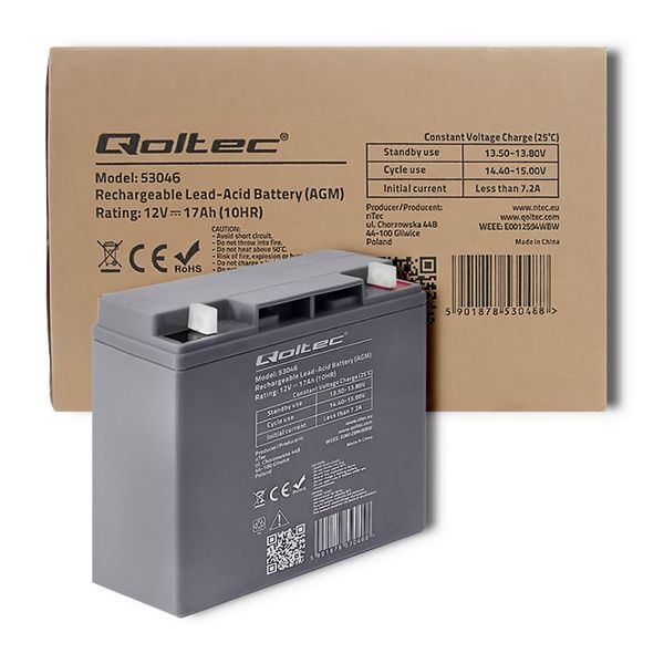 Qoltec Akumulator AGM | 12V | 17Ah |max.  255A zdjęcie 5