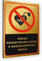 Tabliczka znak informacyjny 30x20 Złota ZAKAZ ROZRUSZNIKÓW SERCA Nierdzewna