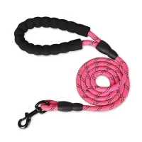 Odblaskowa smycz dla psa z wygodnym wyściełanym uchwytem - podwójna – Pink / 1.5 m