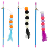 Zabawka dla kota wędka z linką, pluszową gąsiennicą i piórem 31-51cm