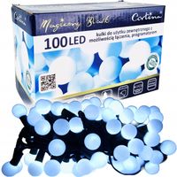 LAMPKI CHOINKOWE KULKI 100 LED ZIMNA BIEL 8 FUNKCJI IP44 NA CHOINKĘ CHOINKA