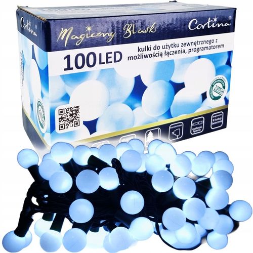 LAMPKI CHOINKOWE KULKI 100 LED ZIMNA BIEL 8 FUNKCJI IP44 NA CHOINKĘ CHOINKA na Arena.pl
