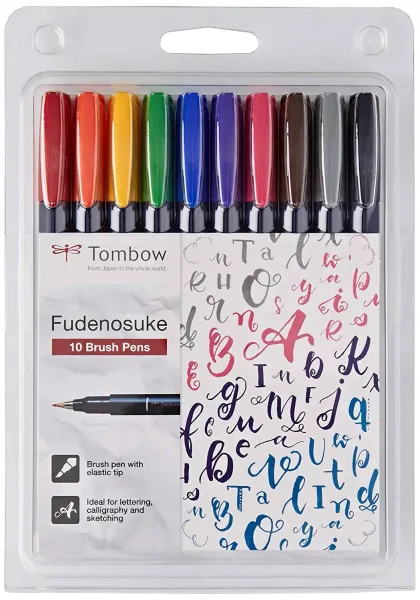 Flamastry brush pen Fudenosuke 10 kolorów zdjęcie 1