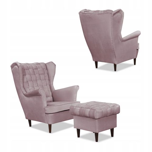 Zestaw wypoczynkowy Carol sofa fotele pufy paski różowy na Arena.pl