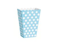Pudełka na popcorn niebieskie błękitne w białe kropki, 8 szt.